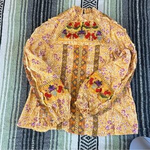 Maeve by Anthropologie “GOLDIE” Yellow Floral Embroidered Blouse